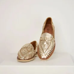 MapacheChaussures cuir tressé femme Alègre champagne
