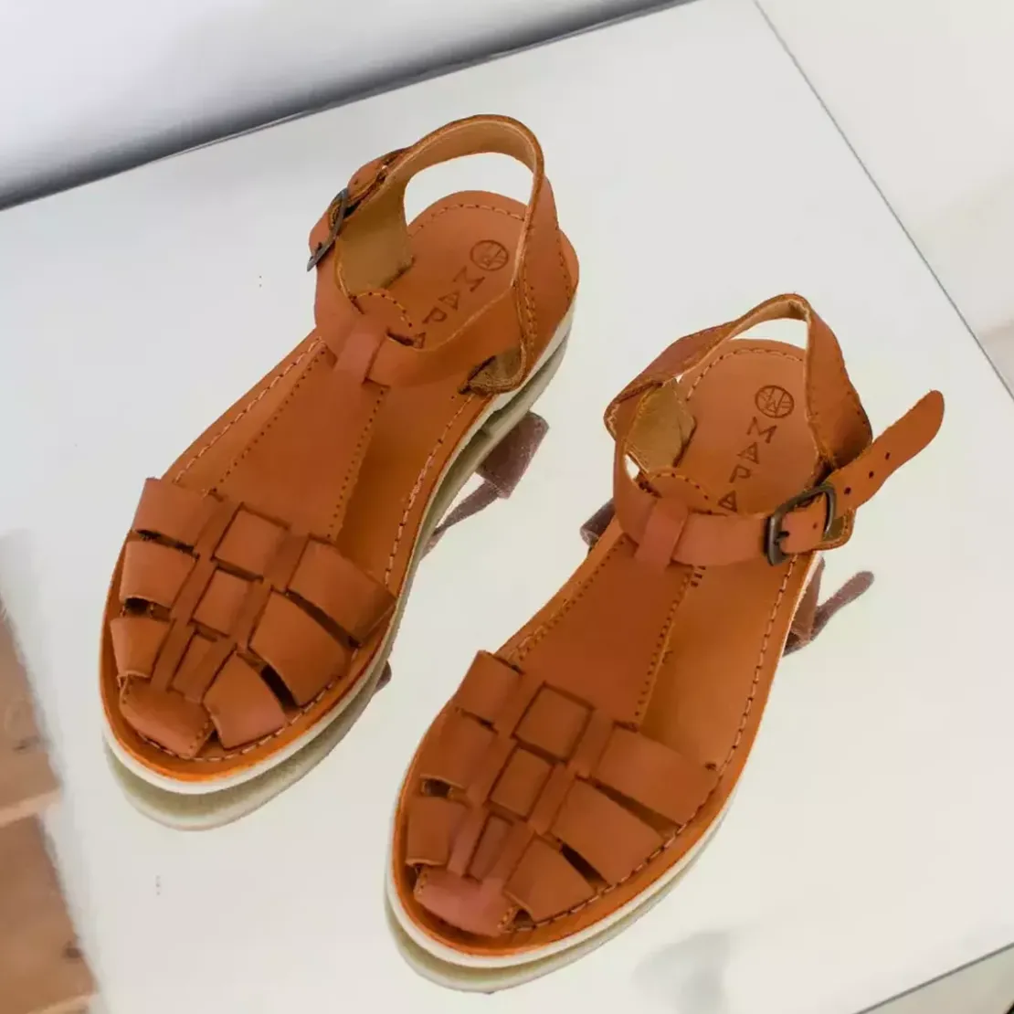 MapacheSandales femme MATILDA camel en cuir