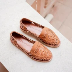 MapacheSandale tressee camel - ALEGRE en cuir