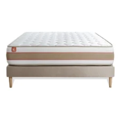 Marmottes & CoEnsemble LE DÉLICAT Ressorts ensaches Memoire de forme 5 zones de confort ,sommier kit Beige