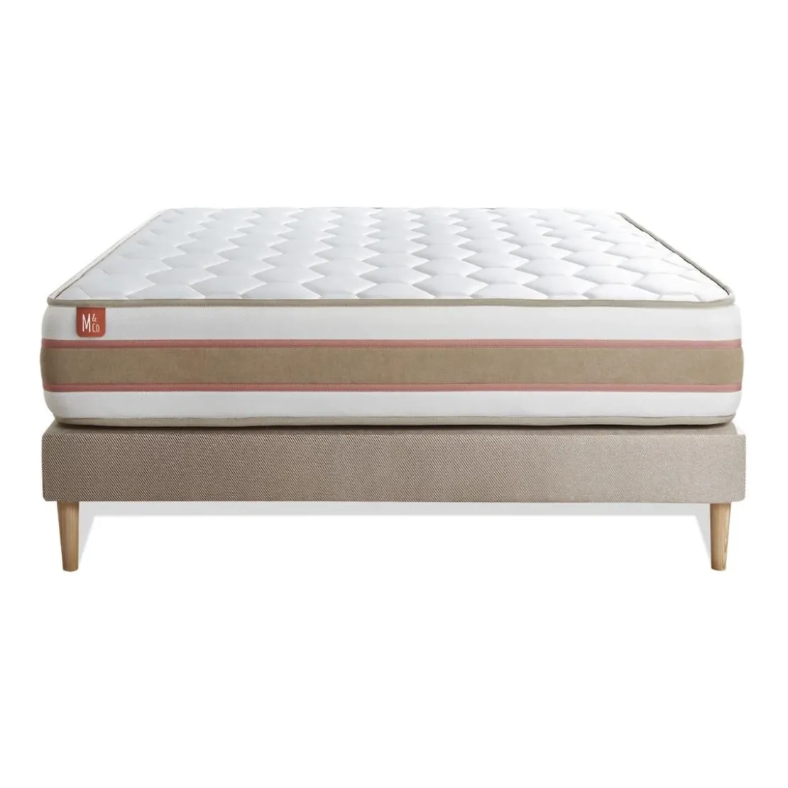 Marmottes & CoEnsemble LE DÉLICAT Ressorts ensaches Memoire de forme 5 zones de confort ,sommier kit Beige