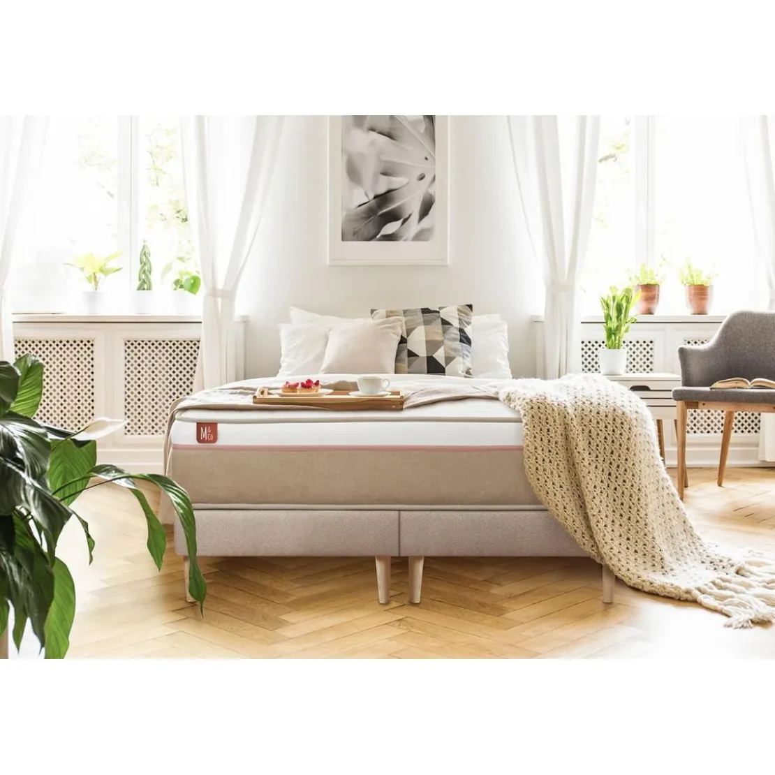 Marmottes & CoEnsemble LE SOYEUX Ressorts ensaches Memoire de forme BioVisco double sommiers Beige
