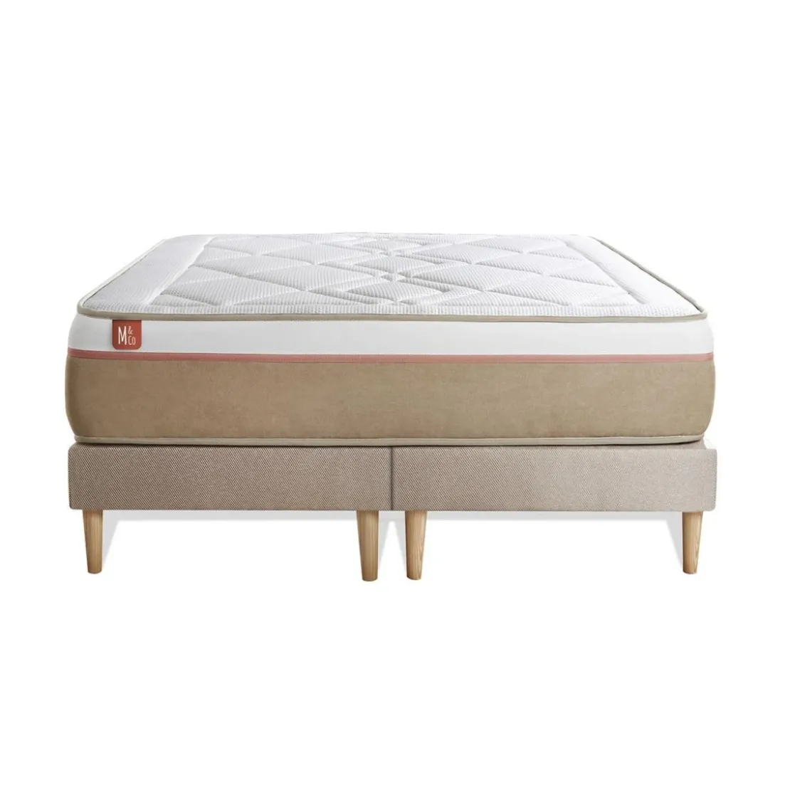 Marmottes & CoEnsemble LE SOYEUX Ressorts ensaches Memoire de forme BioVisco double sommiers Beige