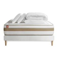 Marmottes & CoPack prêt a dormir matelas LE RAFFINÉ Ressorts ensaches Memoire de forme BioVisco sommier kit Blanc