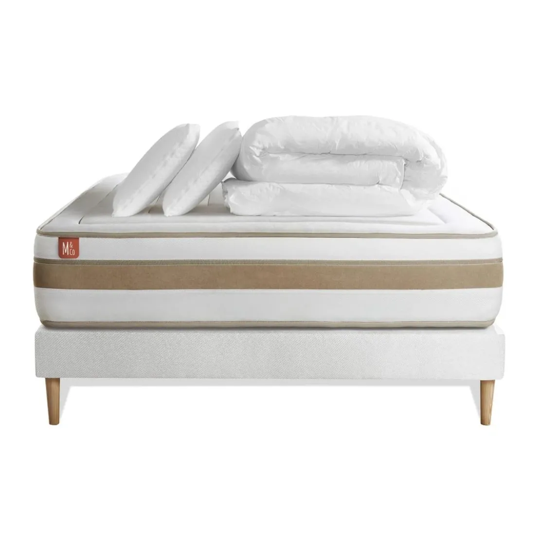 Marmottes & CoPack prêt a dormir matelas LE RAFFINÉ Ressorts ensaches Memoire de forme BioVisco sommier kit Blanc