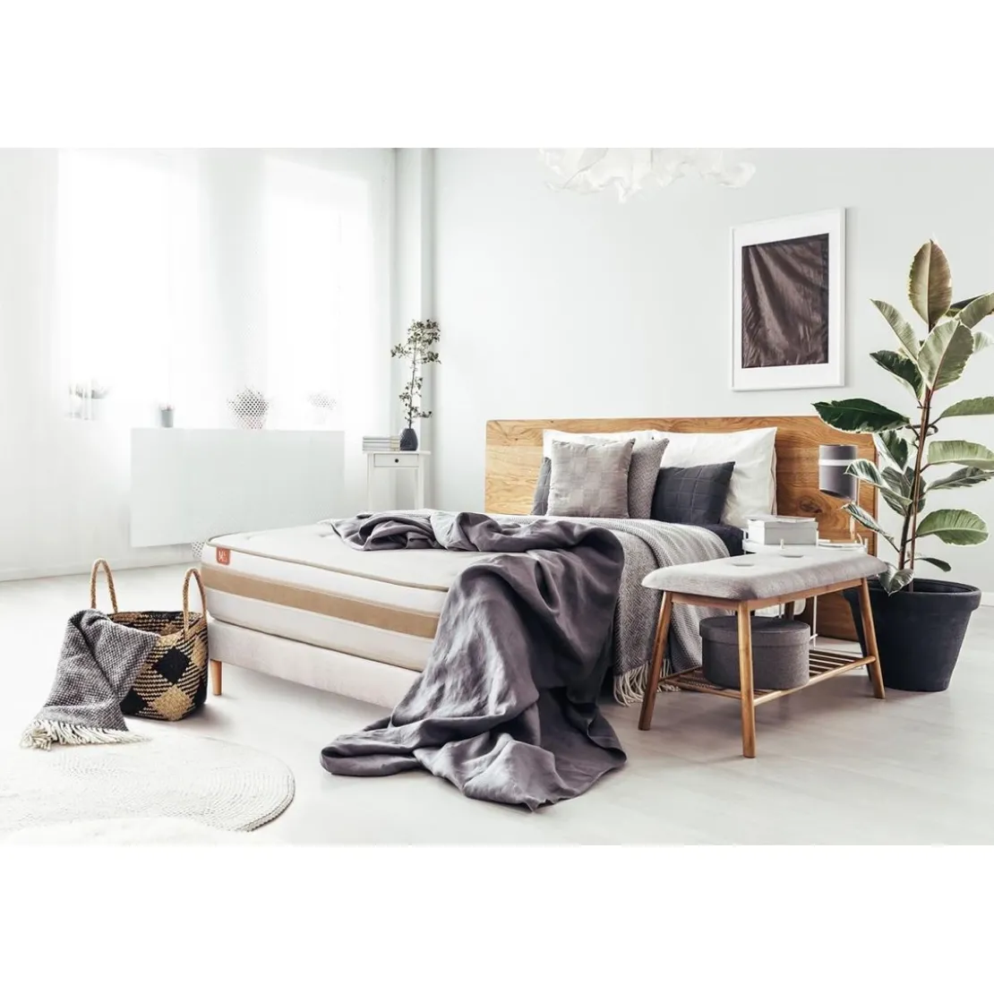 Marmottes & CoPack prêt a dormir matelas LE RAFFINÉ Ressorts ensaches Memoire de forme BioVisco sommier kit Blanc