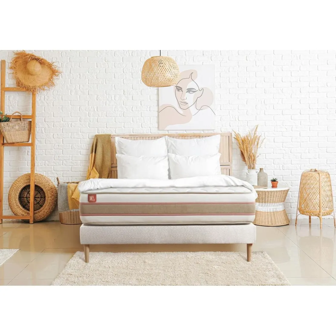 Marmottes & CoPack prêt a dormir matelas LE DÉLICAT Ressorts ensaches et Memoire de forme sommier Blanc avec 2 oreillers couette