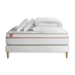 Marmottes & CoPack prêt a dormir matelas LE PAISIBLE Memoire de forme BioVisco sommier kit Blanc 2 oreillers couette