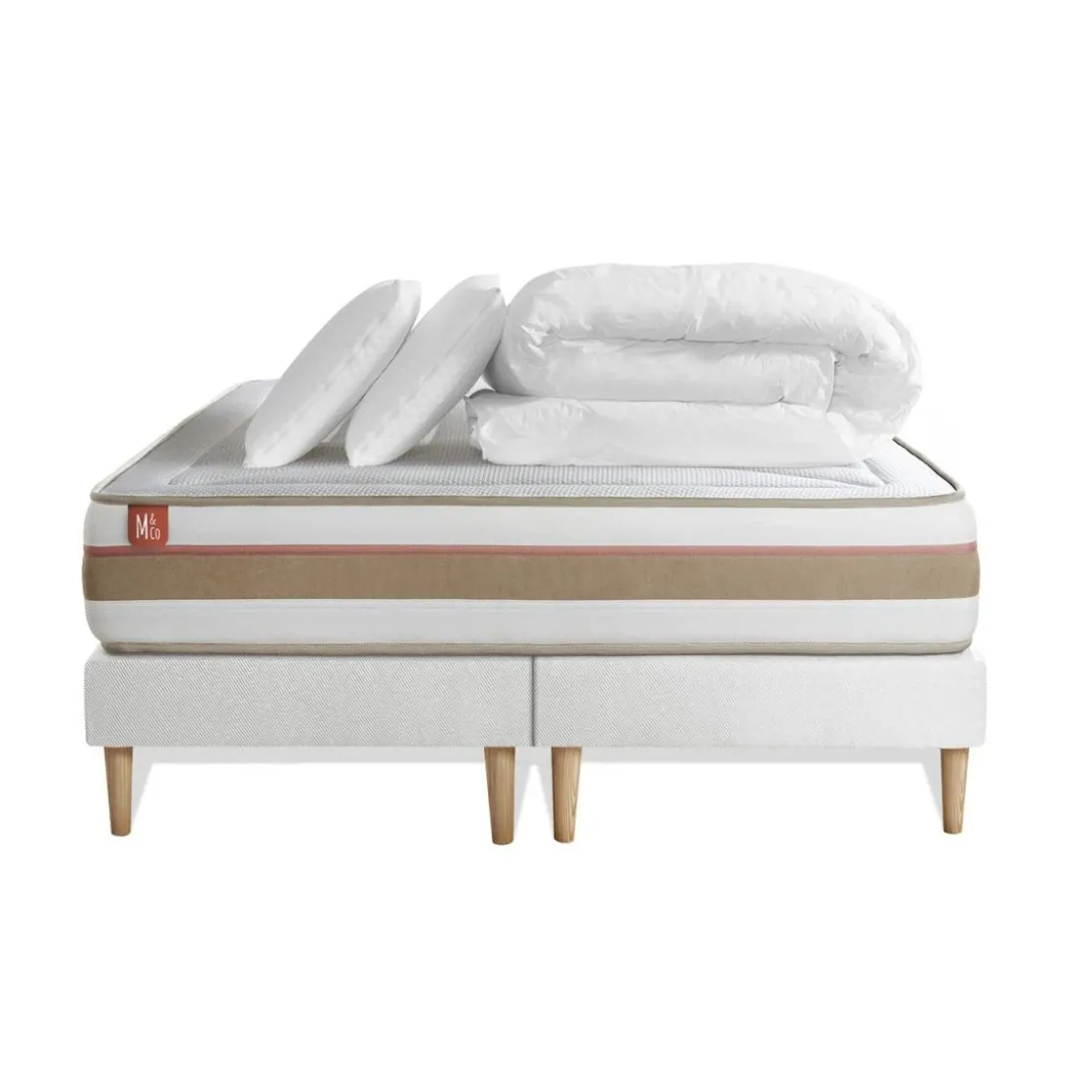 Marmottes & CoPack prêt a dormir matelas LE TENDRE Ressorts ensaches Memoire de forme double sommiers Blanc