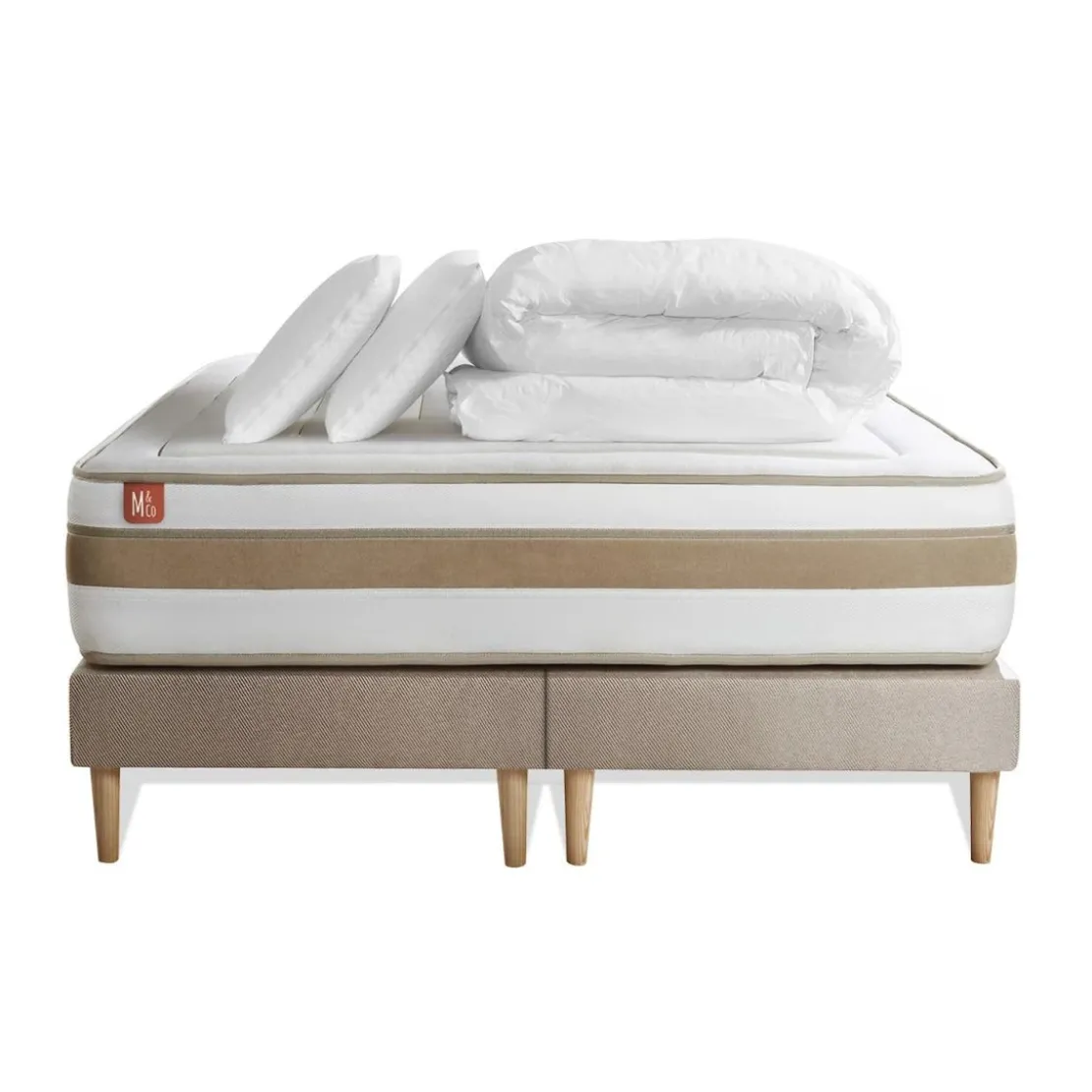 Marmottes & CoPack prêt a dormir matelas LE RAFFINÉ Ressorts ensaches Memoire de forme BioVisco double sommiers Beige