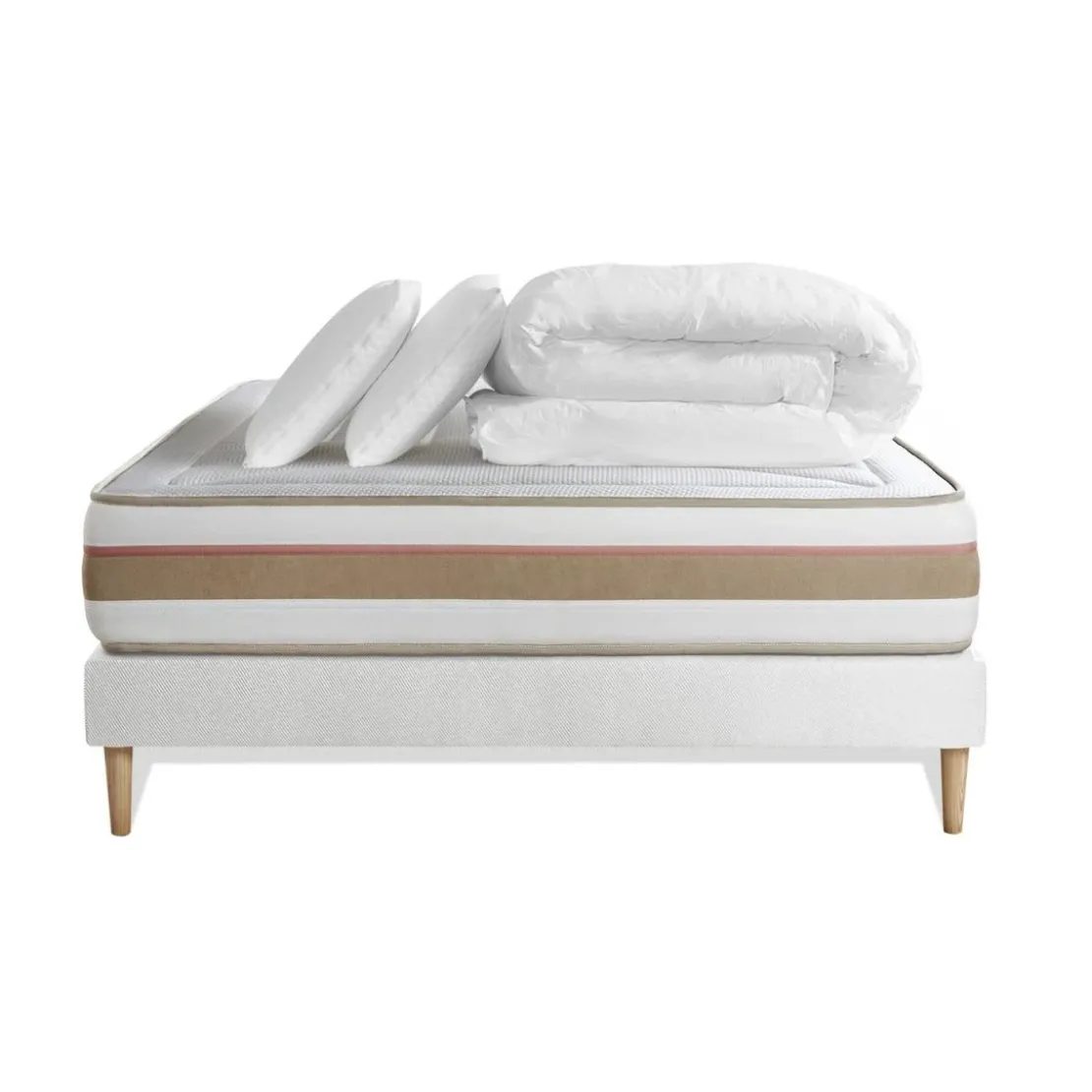 Marmottes & CoPack prêt a dormir matelas LE TENDRE Ressorts ensaches Memoire de forme sommier kit Blanc