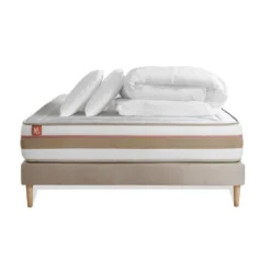 Marmottes & CoPack prêt a dormir matelas LE TENDRE Ressorts ensachesMemoire de forme sommier kit Beige