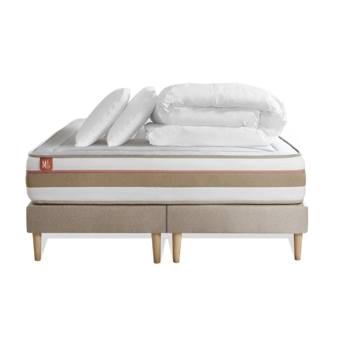 Marmottes & CoPack prêt a dormir matelas LE TENDRE Ressorts ensaches Memoire de forme double sommiers Beige