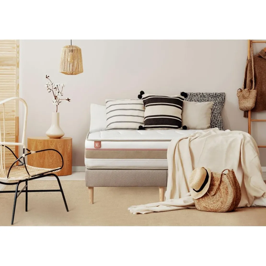 Marmottes & CoPack prêt a dormir matelas LE TENDRE Ressorts ensaches Memoire de forme double sommiers Beige