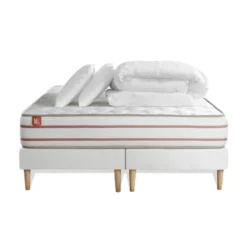 Marmottes & CoPack prêt a dormir matelas LE DOUX Memoire de forme double sommiers Blanc 2 oreillers couette