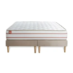 Marmottes & CoPack prêt a dormir matelas LE DOUX Memoire de forme double sommiers Beige 2 oreillers couette