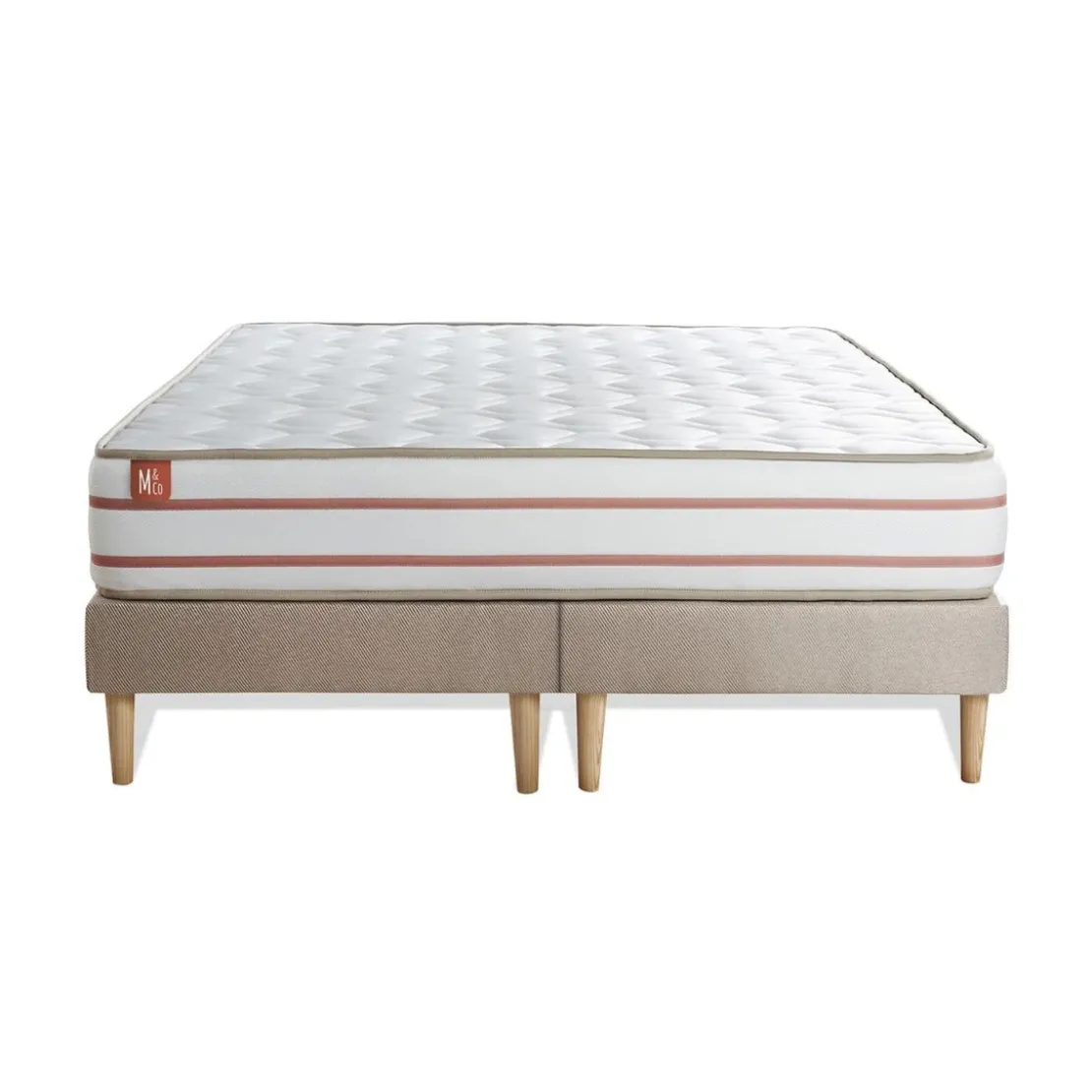 Marmottes & CoPack prêt a dormir matelas LE DOUX Memoire de forme double sommiers Beige 2 oreillers couette