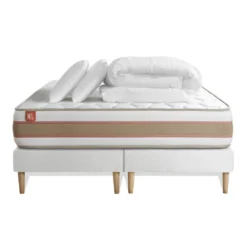 Marmottes & CoPack prêt a dormir matelas LE DÉLICAT Ressorts ensaches et Memoire de forme double sommiers Blanc