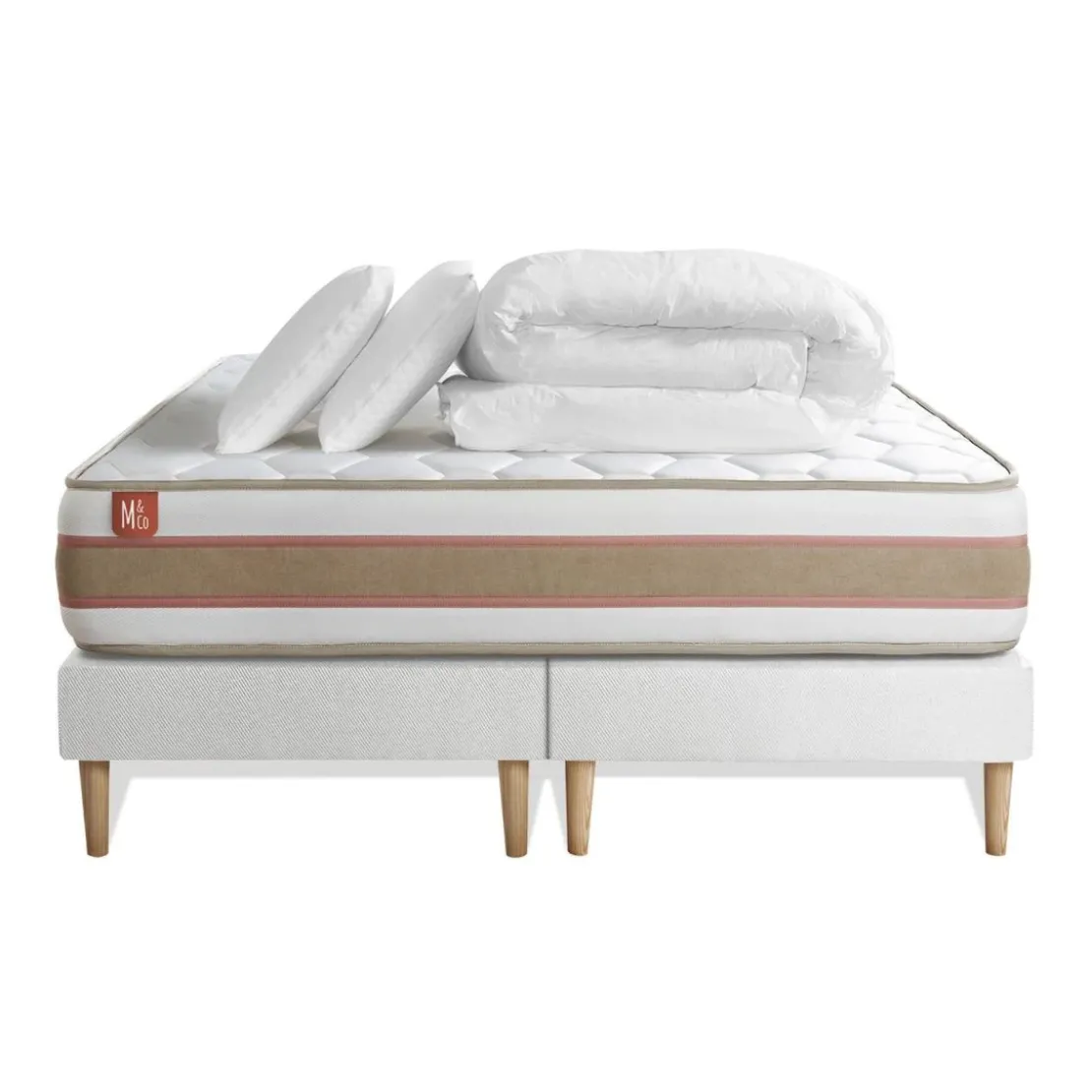 Marmottes & CoPack prêt a dormir matelas LE DÉLICAT Ressorts ensaches et Memoire de forme double sommiers Blanc