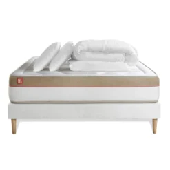 Marmottes & CoPack prêt a dormir matelas LE COSY Memoire de forme sommier kit Blanc, 2 oreillers, couette