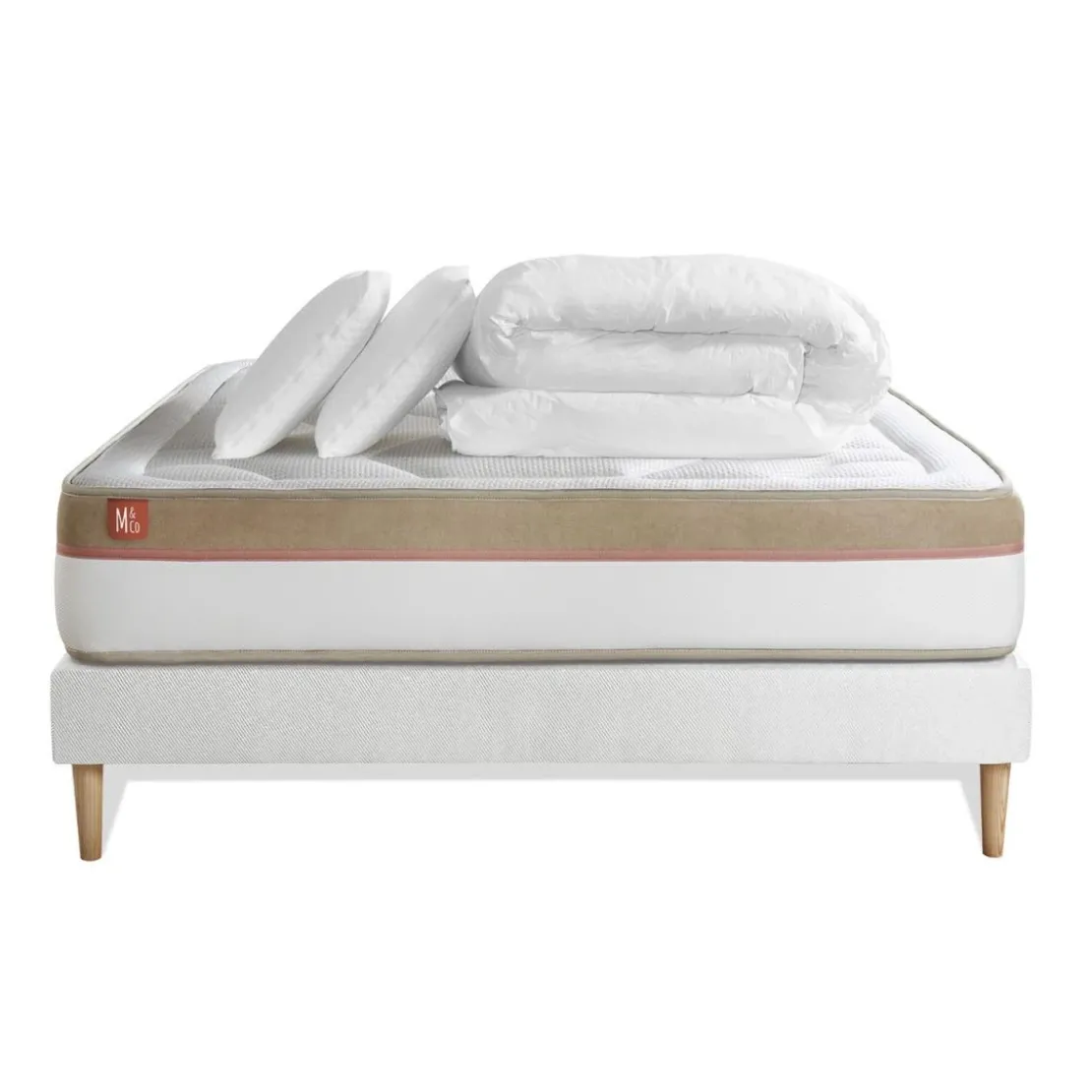 Marmottes & CoPack prêt a dormir matelas LE COSY Memoire de forme sommier kit Blanc, 2 oreillers, couette