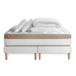 Marmottes & CoPack prêt a dormir matelas Memoire de forme double sommiers Blanc, 2 oreillers,couette