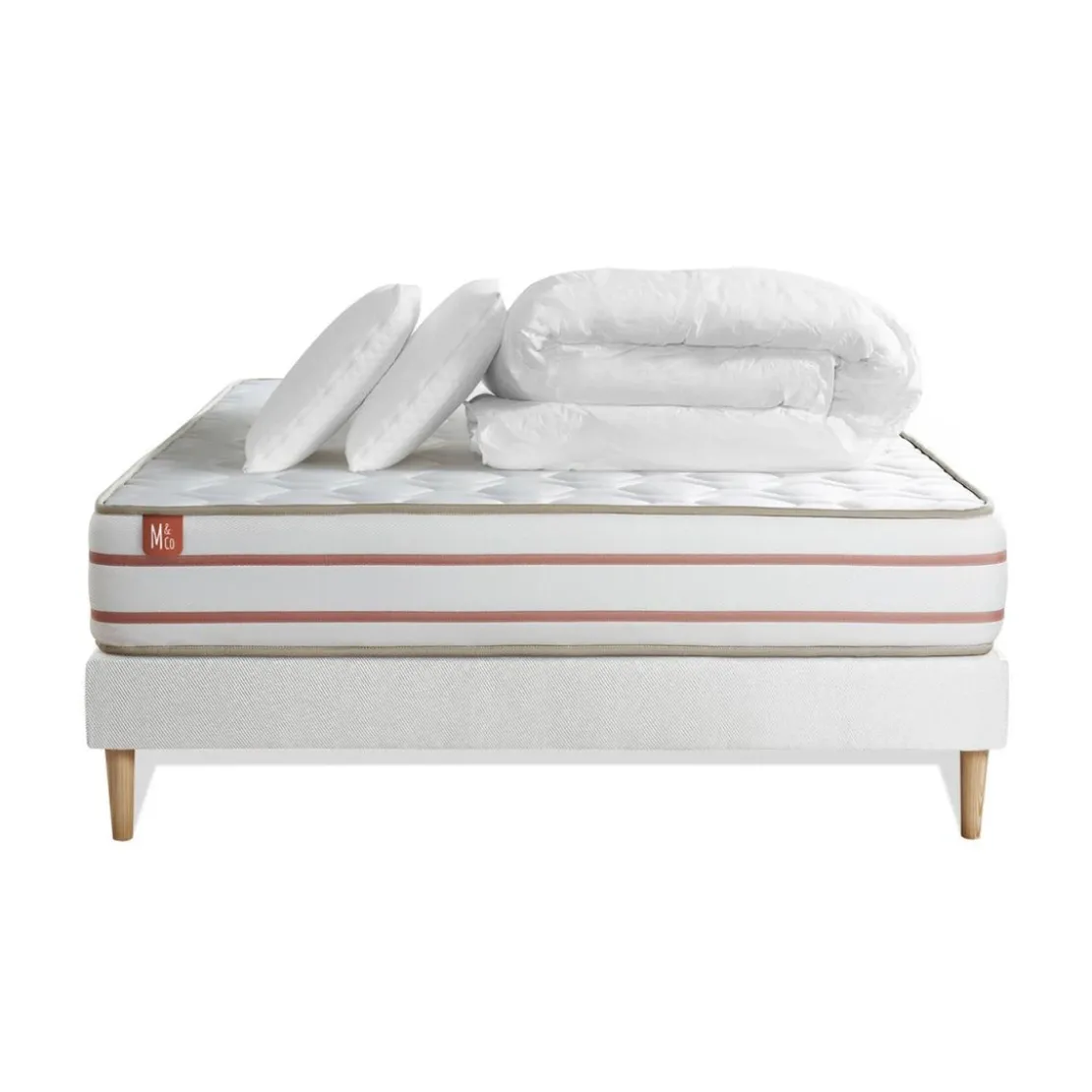Marmottes & CoPack prêt a dormir matelas LE DOUX Memoire de forme sommier Blanc et 2 oreillers couette