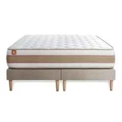 Marmottes & CoPack prêt a dormir matelas LE DÉLICAT Ressorts ensaches et Memoire de forme double sommiers Beige