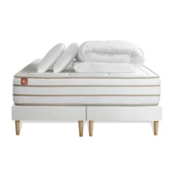 Marmottes & CoPack prêt a dormir matelas LE DOUILLET Memoire de forme BioVisco double sommiers Blanc 2 oreillers couette