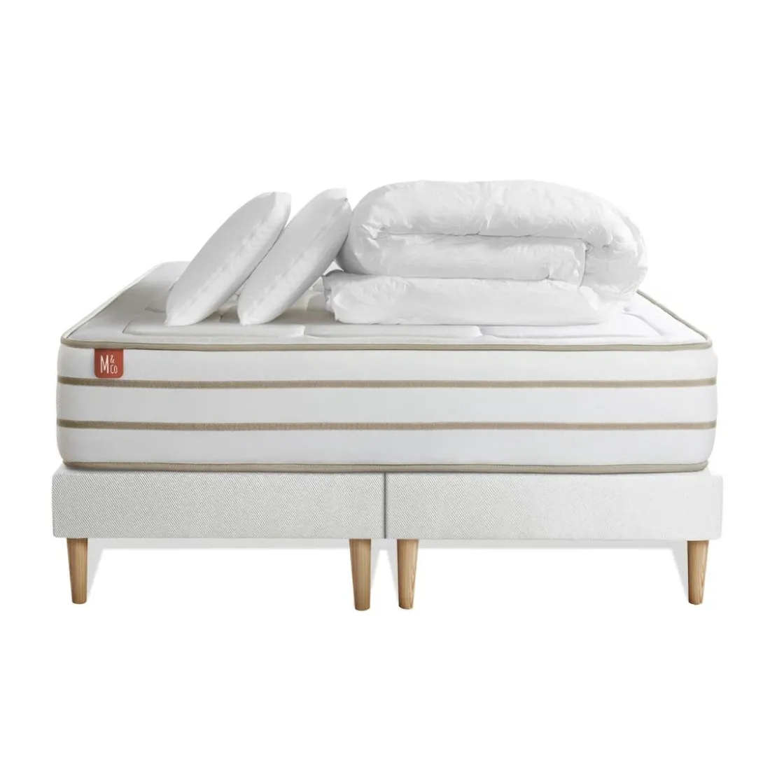 Marmottes & CoPack prêt a dormir matelas LE DOUILLET Memoire de forme BioVisco double sommiers Blanc 2 oreillers couette