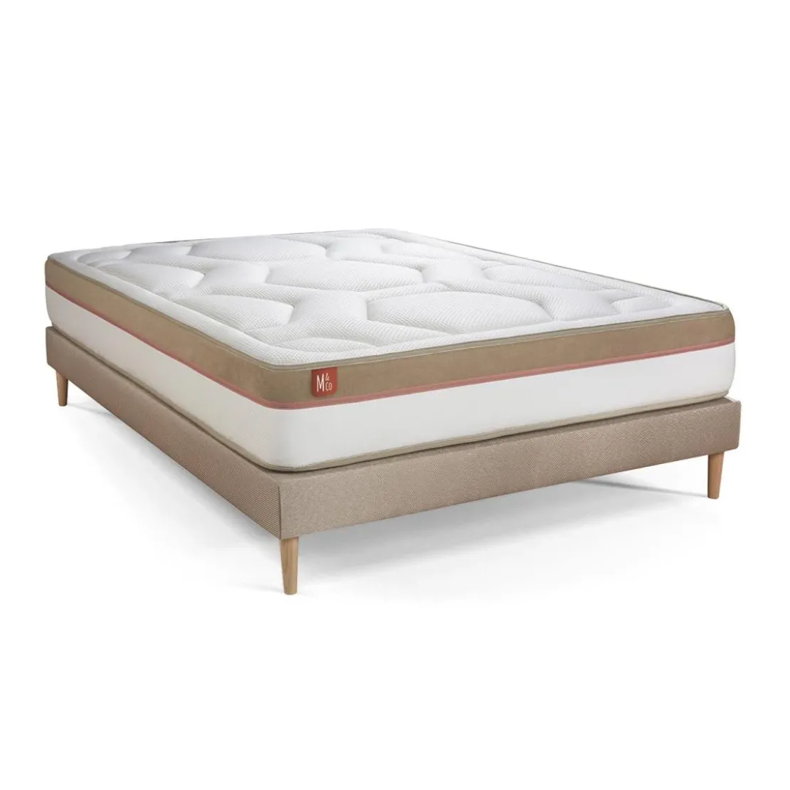 Marmottes & CoPack prêt a dormir matelas LE COSY Memoire de forme sommier kit Beige 2 oreillers, couette