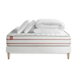 Marmottes & CoPack prêt a dormir matelas LE DOUX Memoire de formesommier kit Blanc 2 oreillers couette