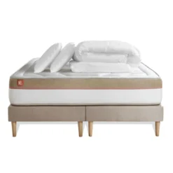 Marmottes & CoPack prêt a dormir matelas Memoire de forme double sommiers Beige 2 oreillers couette
