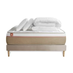 Marmottes & CoPack prêt a dormir matelas LE SOYEUX Ressorts ensaches Memoire de forme BioVisco sommier kit Beige
