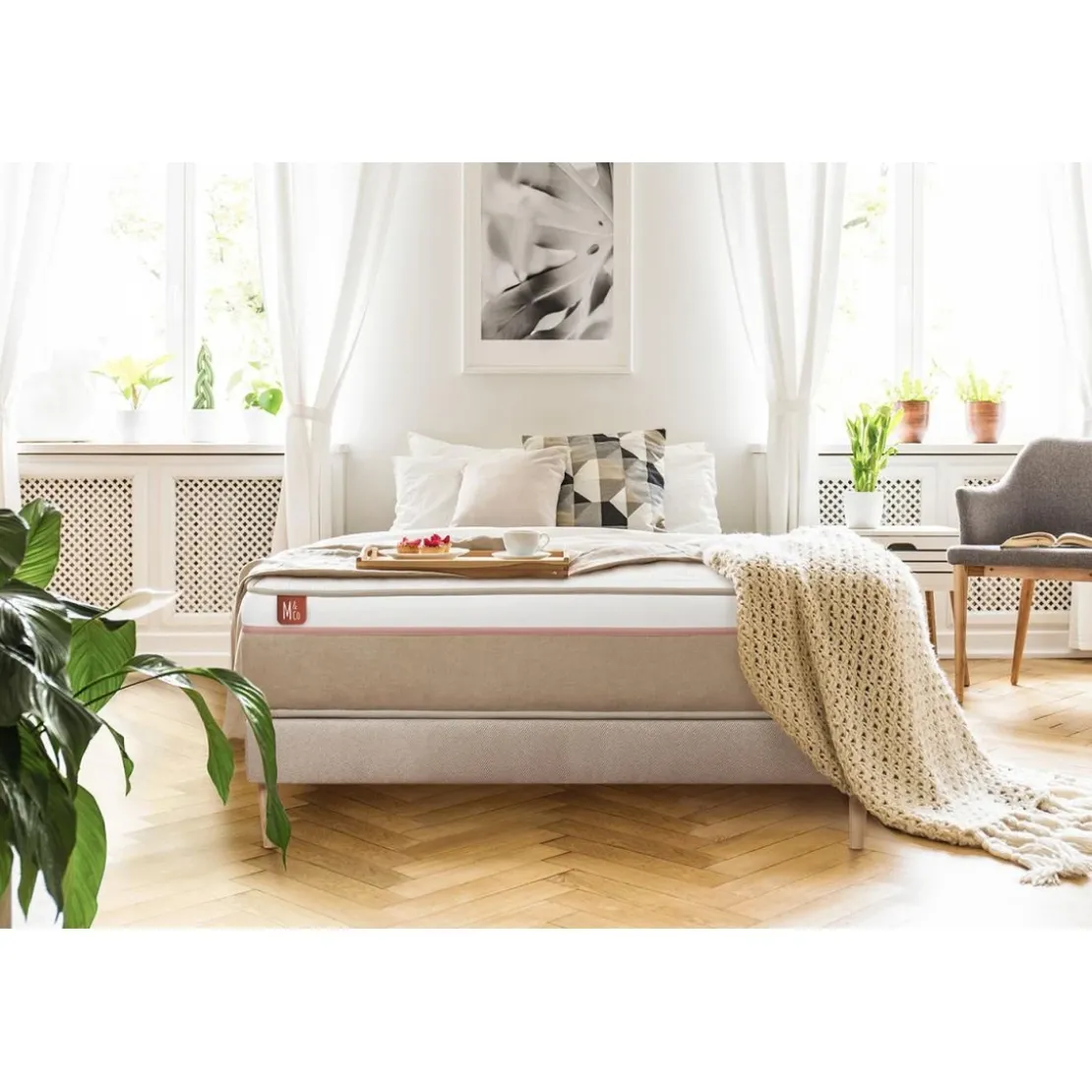 Marmottes & CoPack prêt a dormir matelas LE SOYEUX Ressorts ensaches Memoire de forme BioVisco sommier kit Beige