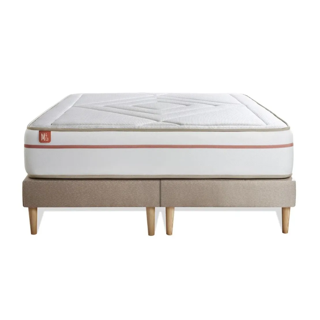 Marmottes & CoPack prêt a dormir matelas LE PAISIBLEMemoire de forme BioVisco double sommiers Beige 2 oreillers couette