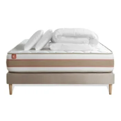 Marmottes & CoPack prêt a dormir matelas LE DÉLICAT Ressorts ensaches Memoire de forme et sommier kit Beige