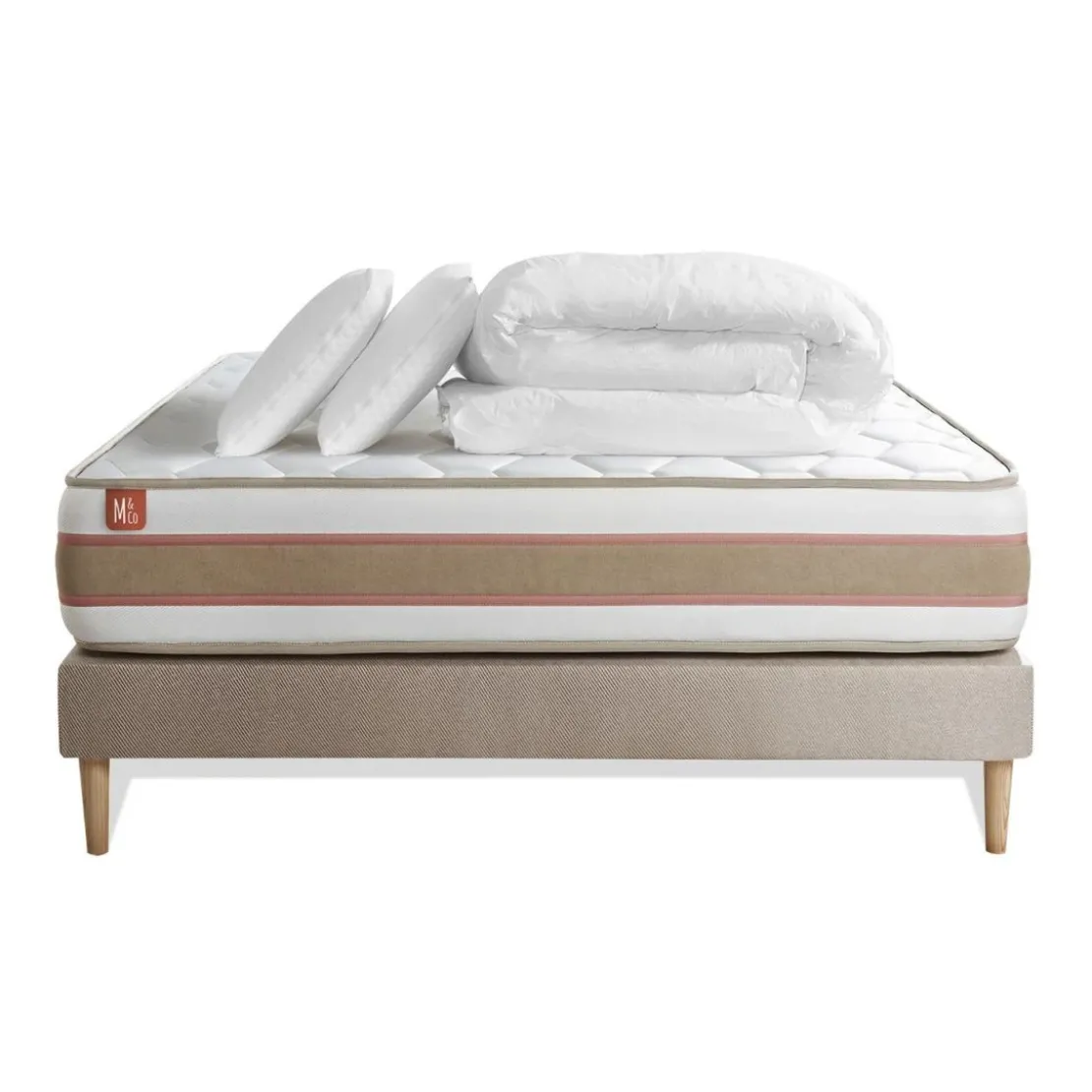 Marmottes & CoPack prêt a dormir matelas LE DÉLICAT Ressorts ensaches Memoire de forme et sommier kit Beige