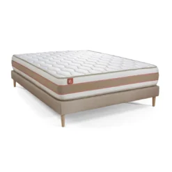 Marmottes & CoPack prêt a dormir matelas LE DÉLICAT Ressorts ensaches Memoire de forme et sommier kit Beige