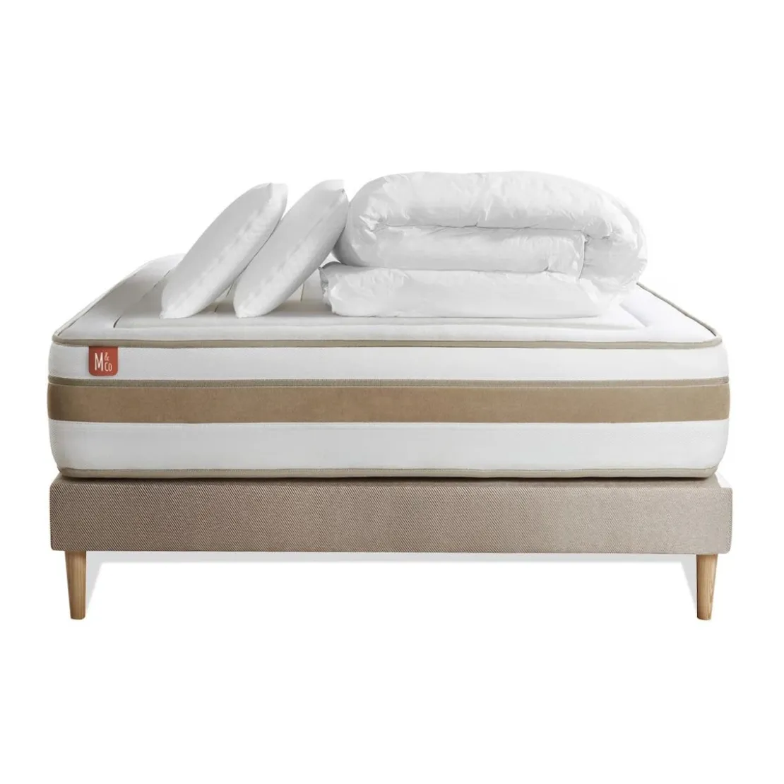 Marmottes & CoPack prêt a dormir matelas LE RAFFINÉ Ressorts ensaches Memoire de forme BioVisco sommier Beige
