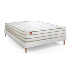Marmottes & CoPack prêt a dormir matelas LE DOUILLET Memoire de forme BioVisco sommier Blanc avec 2 oreillers ,couette