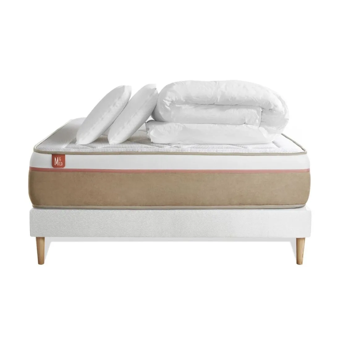 Marmottes & CoPack prêt a dormir matelas LE SOYEUX Ressorts ensaches Memoire de forme BioVisco sommier kit Blanc
