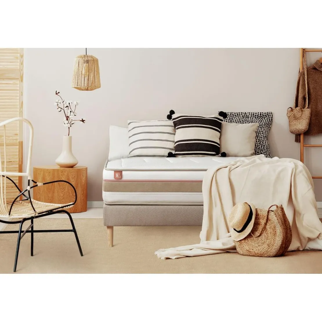 Marmottes & CoPack prêt a dormir matelas LE TENDRE Ressorts ensaches Memoire de forme sommier Beige,2 oreillers couette