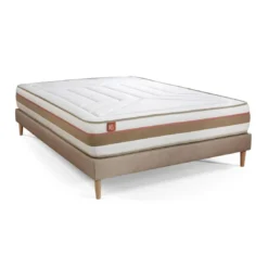 Marmottes & CoPack prêt a dormir matelas LE TENDRE Ressorts ensaches Memoire de forme sommier Beige,2 oreillers couette