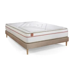 Marmottes & CoPack prêt a dormir matelas LE PAISIBLE Memoire de forme BioVisco sommier kit Beige 2 oreillers couette