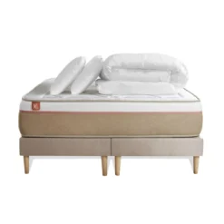 Marmottes & CoPack prêt a dormir matelas LE SOYEUX Ressorts ensaches Memoire de forme BioVisco double sommiers Beige
