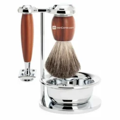 Mencorner.ComSet de Rasage Bois de Prunier 4 Pièces - Rasoir de Sécurité-Mencorner