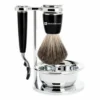 Mencorner.ComSet de Rasage 4 pièces Noir Rasoir Mach3 avec Bol - Blaireau Pure Badger-Mencorner