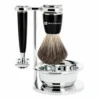 Mencorner.ComSet de Rasage 4 pièces Noir Rasoir de Sécurité avec Bol - Blaireau Pure Badger-Mencorner