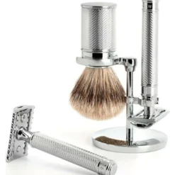 Mencorner.ComSET DE RASAGE 3 PIÈCES - Rasoir de sécurité métal chromé-Mencorner
